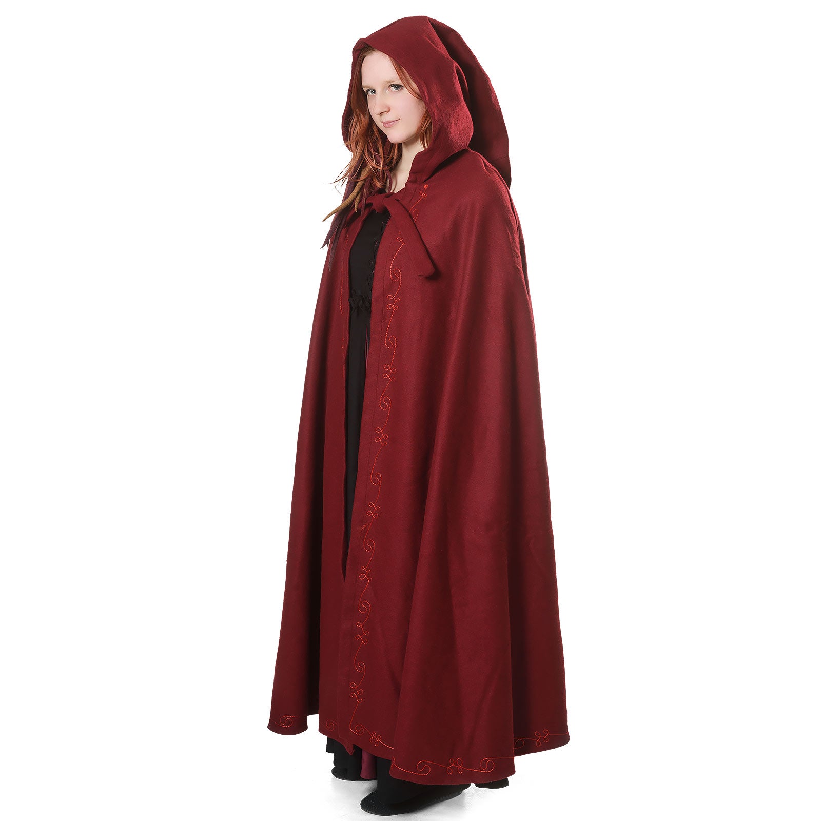 Product image Medieval cloak with hood and embroidery red