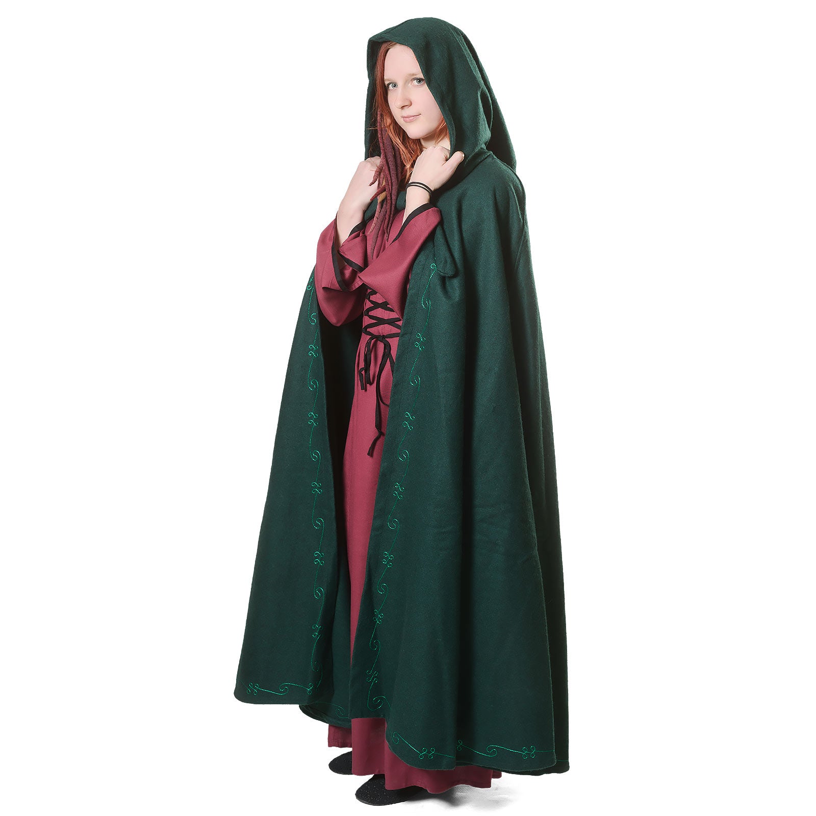 Product image Medieval Cloak with Hood and Embroidery Green