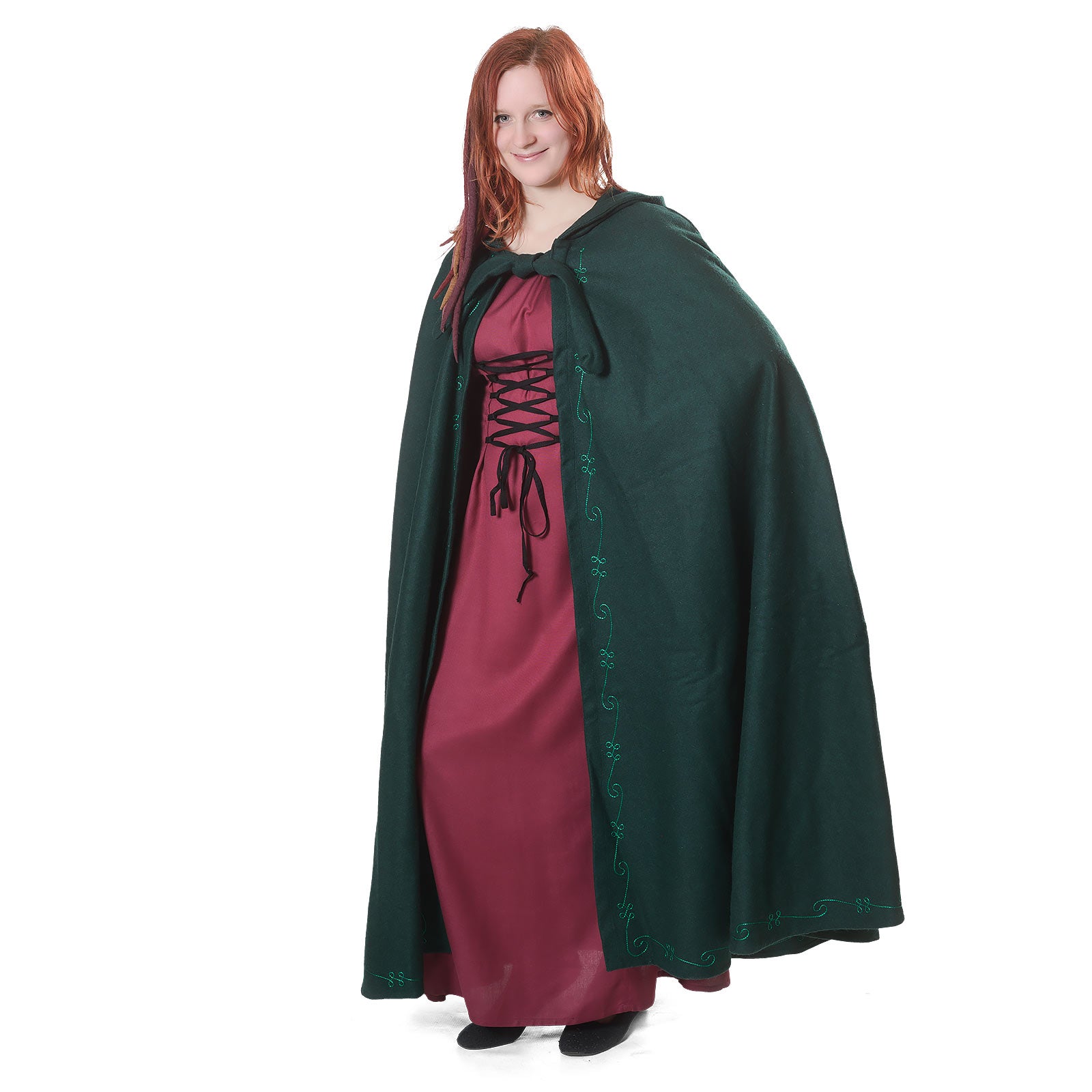 Product image Medieval Cloak with Hood and Embroidery Green