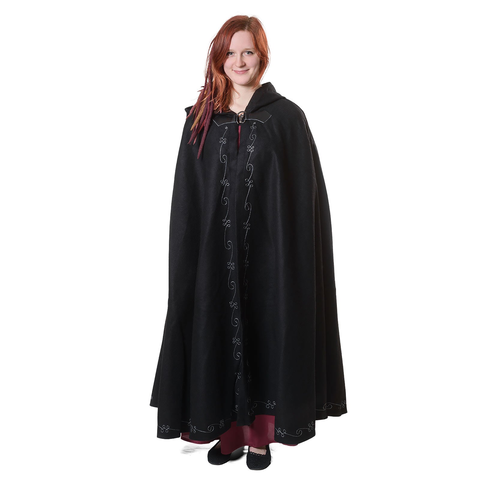 Product image Medieval Wool Cloak for Women with Hood Embroidery Metal Buckle Black
