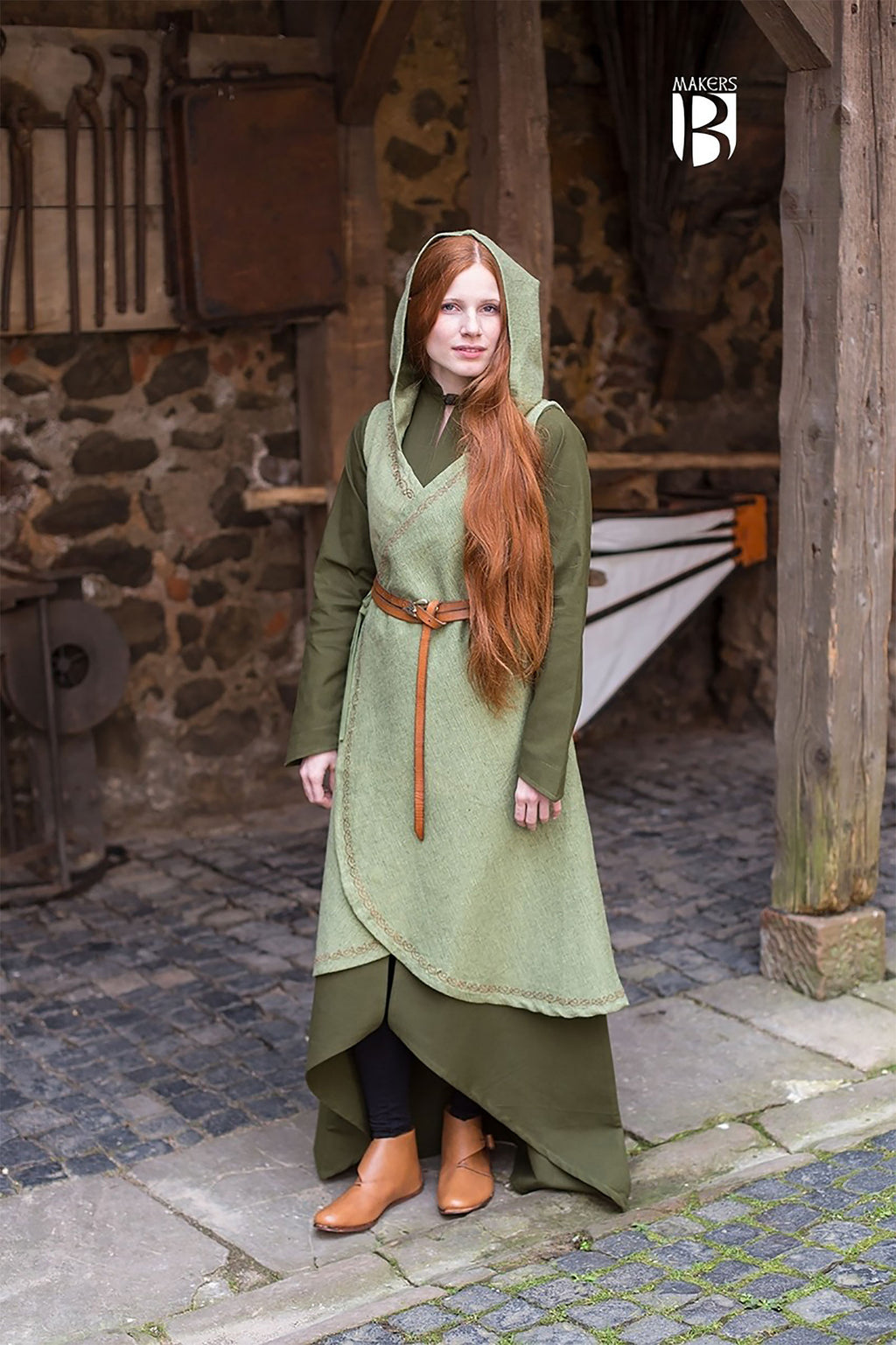 Product image Medieval Wrap Dress Dala with Hood Green