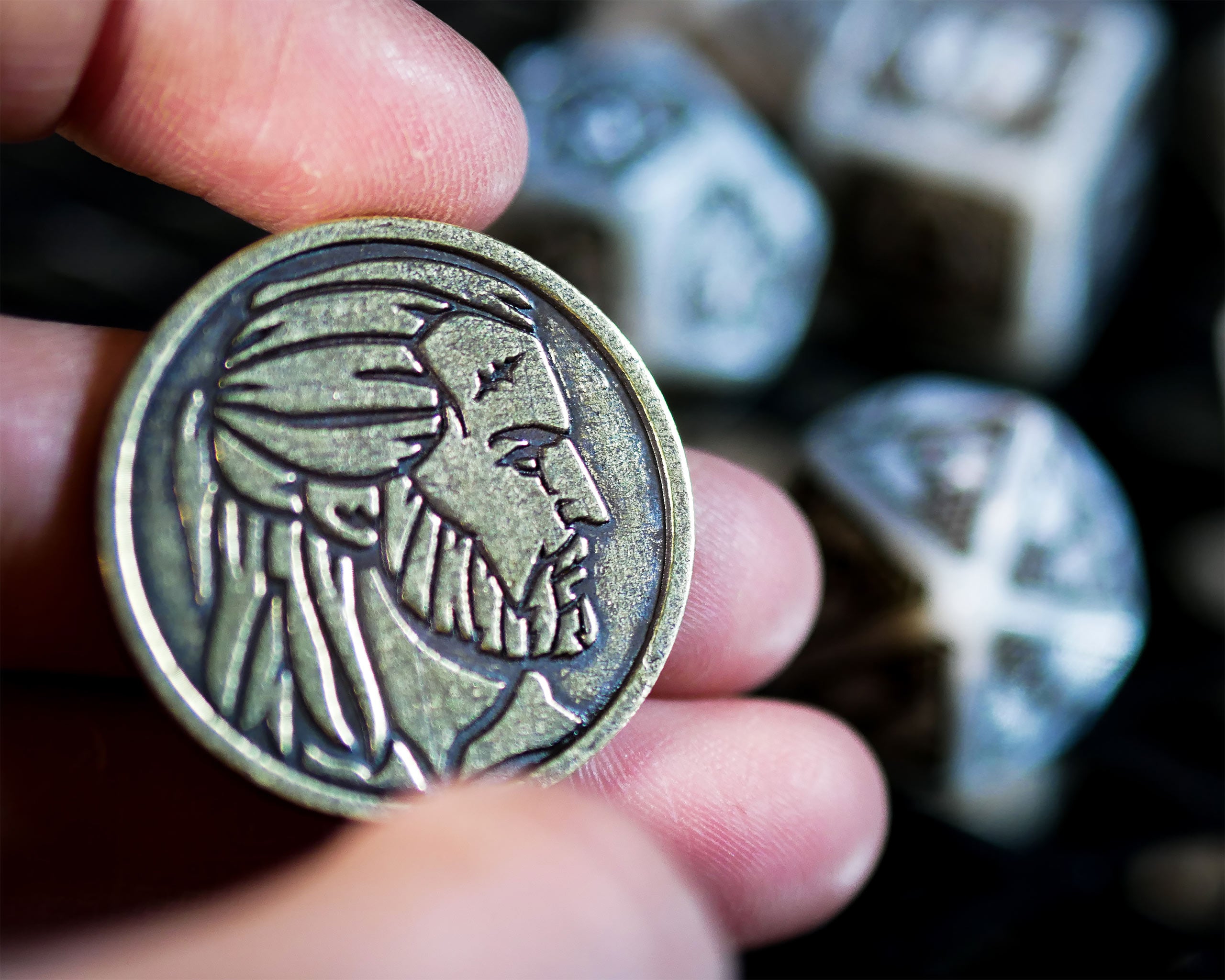 Product image Witcher - Geralt White Wolf RPG Dice Set 7pcs with Collector's Coin