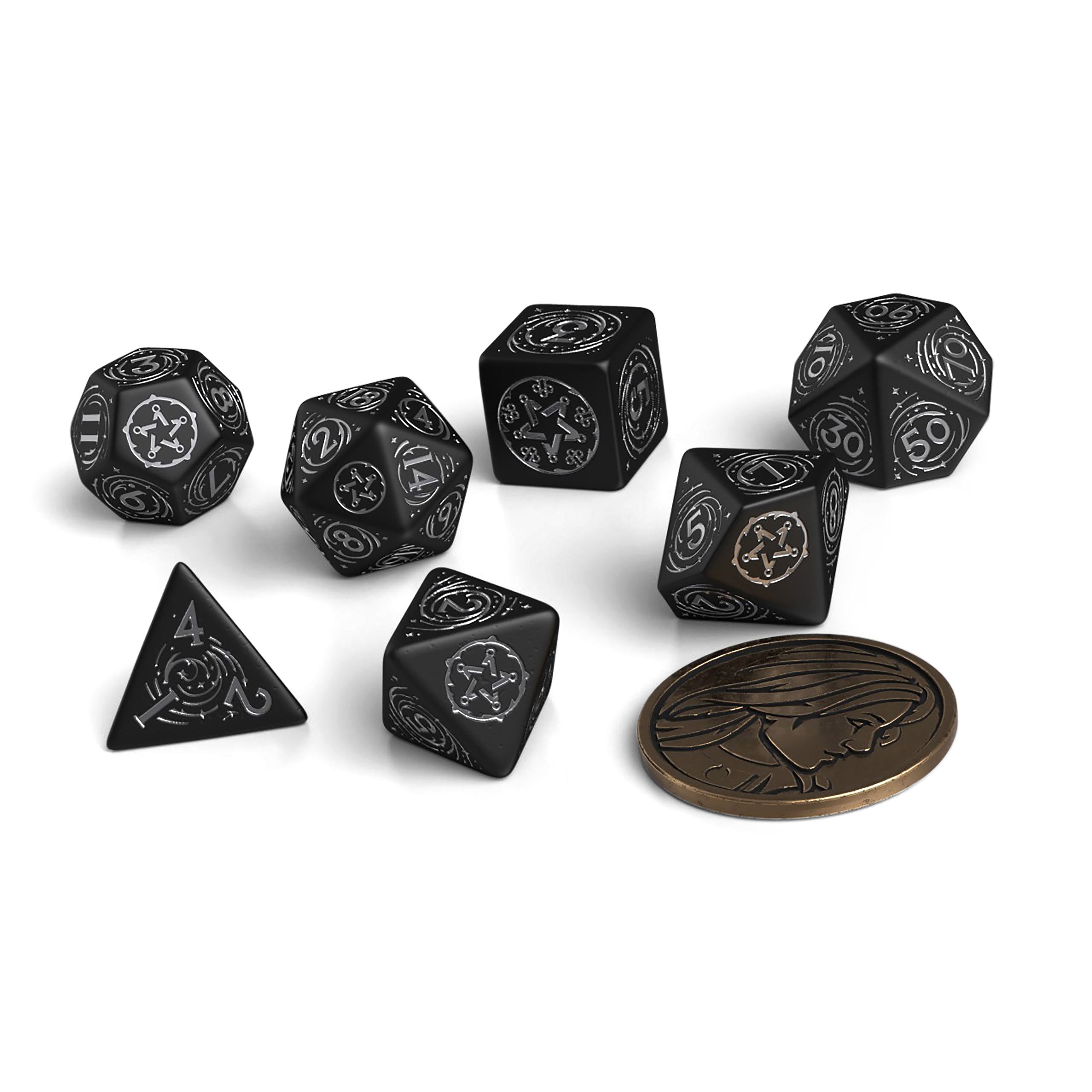Product image Witcher - Yennefer Obsidian Star RPG Dice Set 7pcs with Collector's Coin