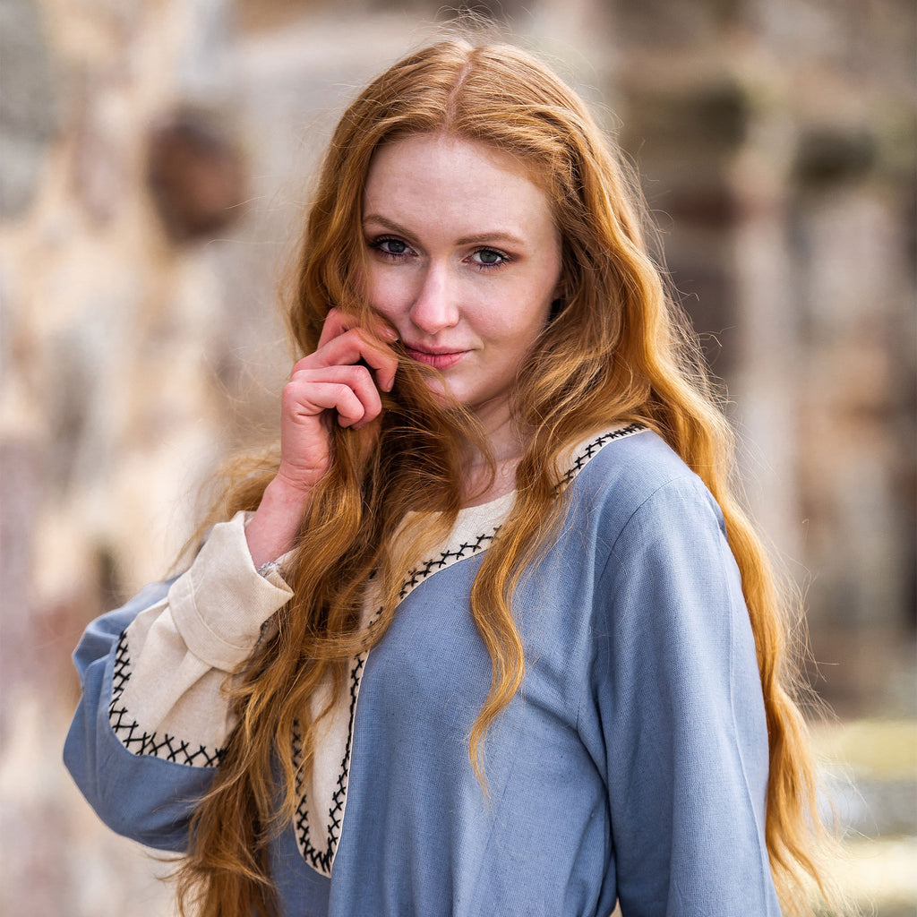 Product image Medieval dress with hand embroidery blue