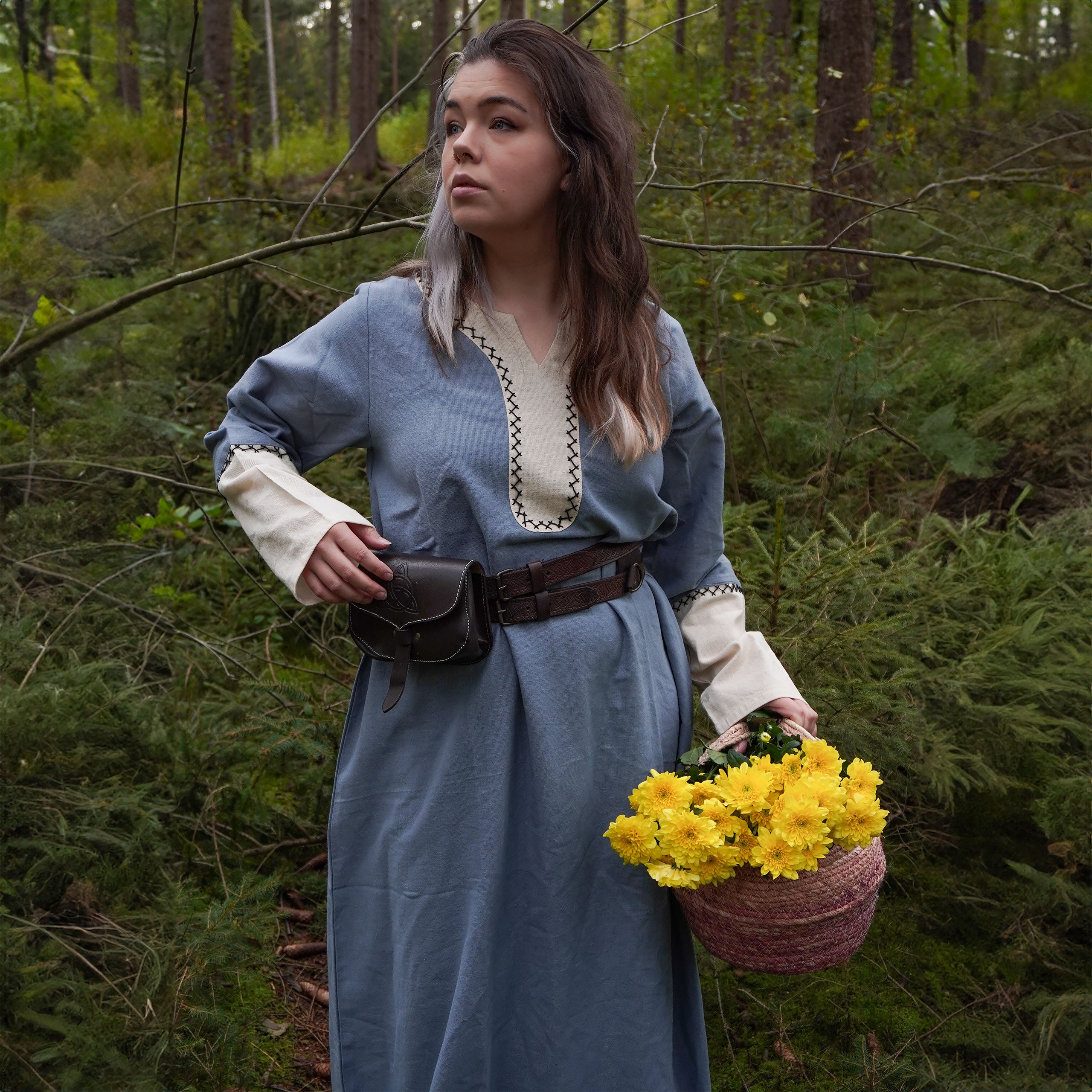 Product image Medieval dress with hand embroidery blue