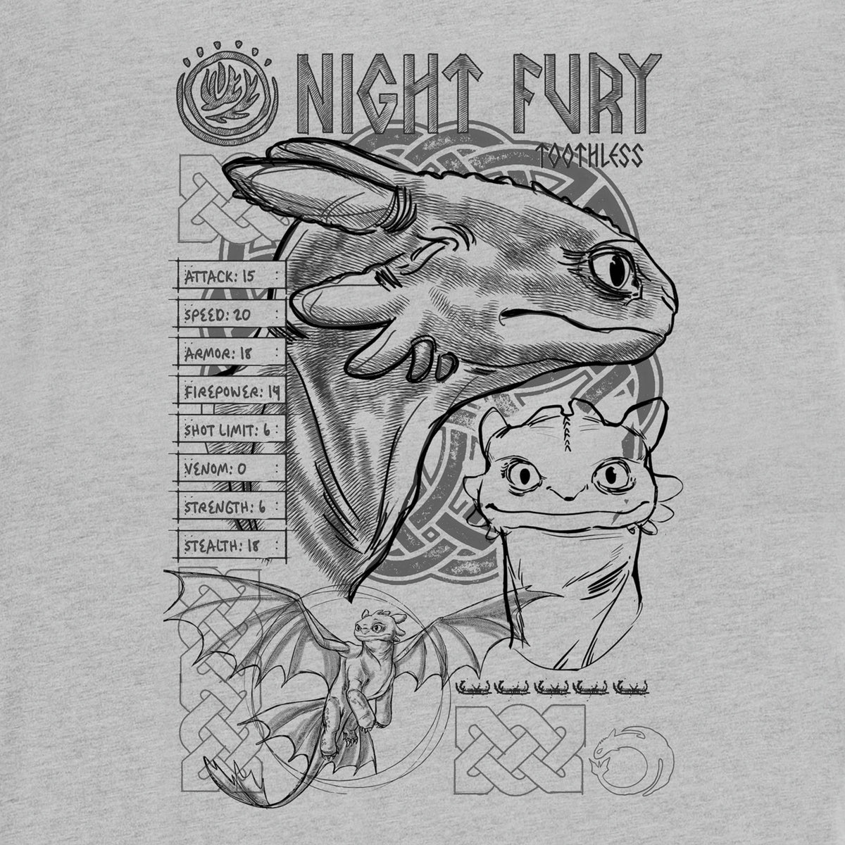 Product image How to Train Your Dragon - Night Fury Sketch T-Shirt Grey