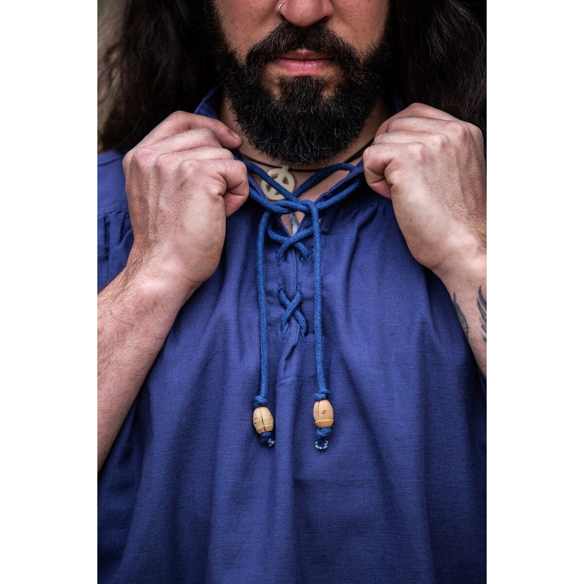 Product image Medieval Stand-Up Collar Lace-Up Shirt Louis Sleeveless Blue