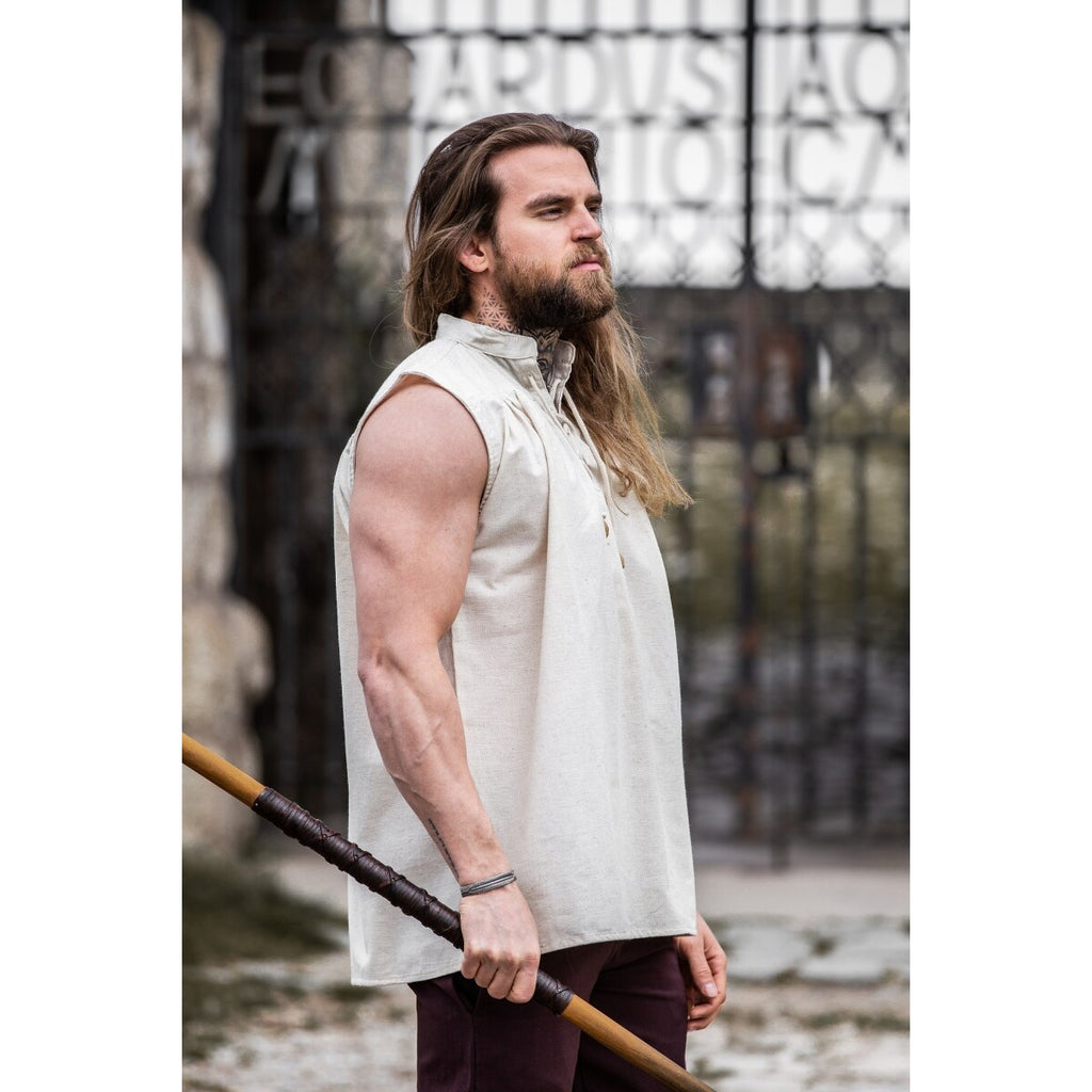 Product image Medieval Stand-Up Collar Lace-Up Shirt Louis Sleeveless Beige