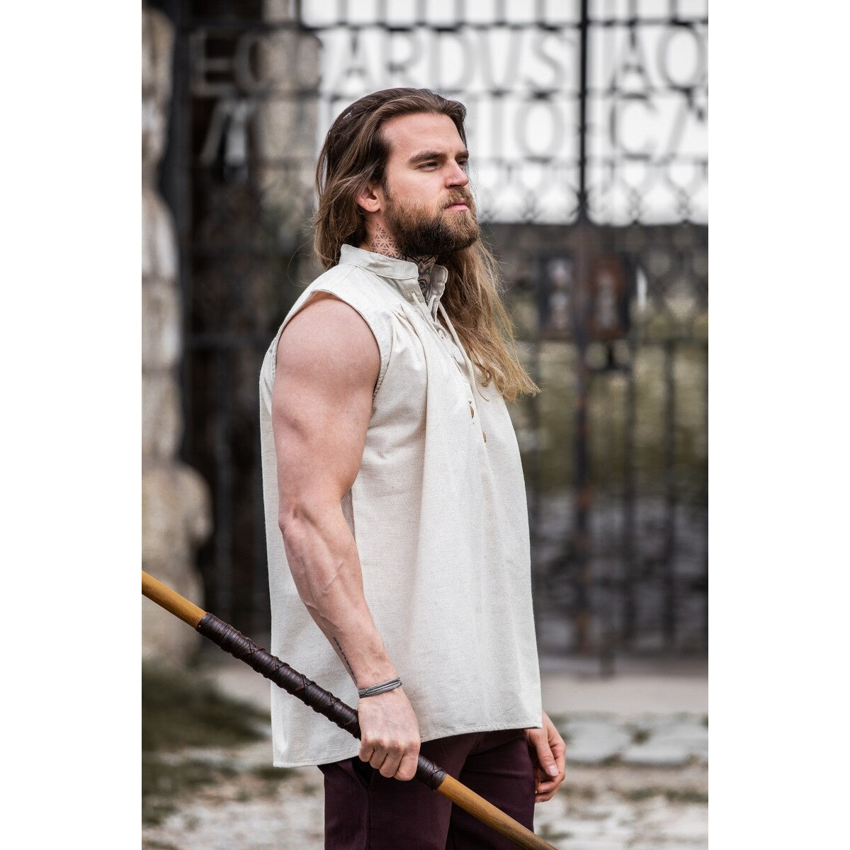 Product image Medieval Stand-Up Collar Lace-Up Shirt Louis Sleeveless Beige