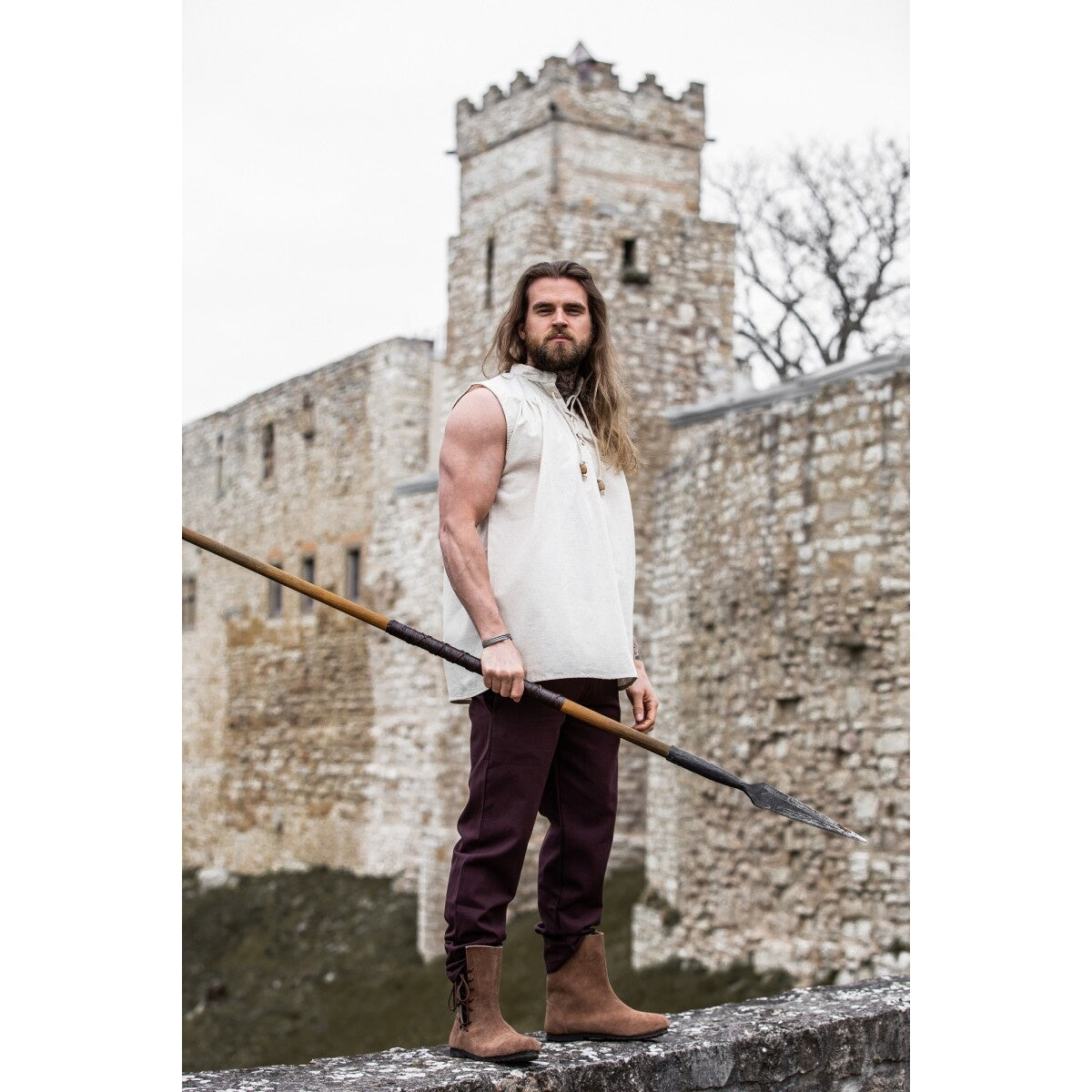 Product image Medieval Stand-Up Collar Lace-Up Shirt Louis Sleeveless Beige