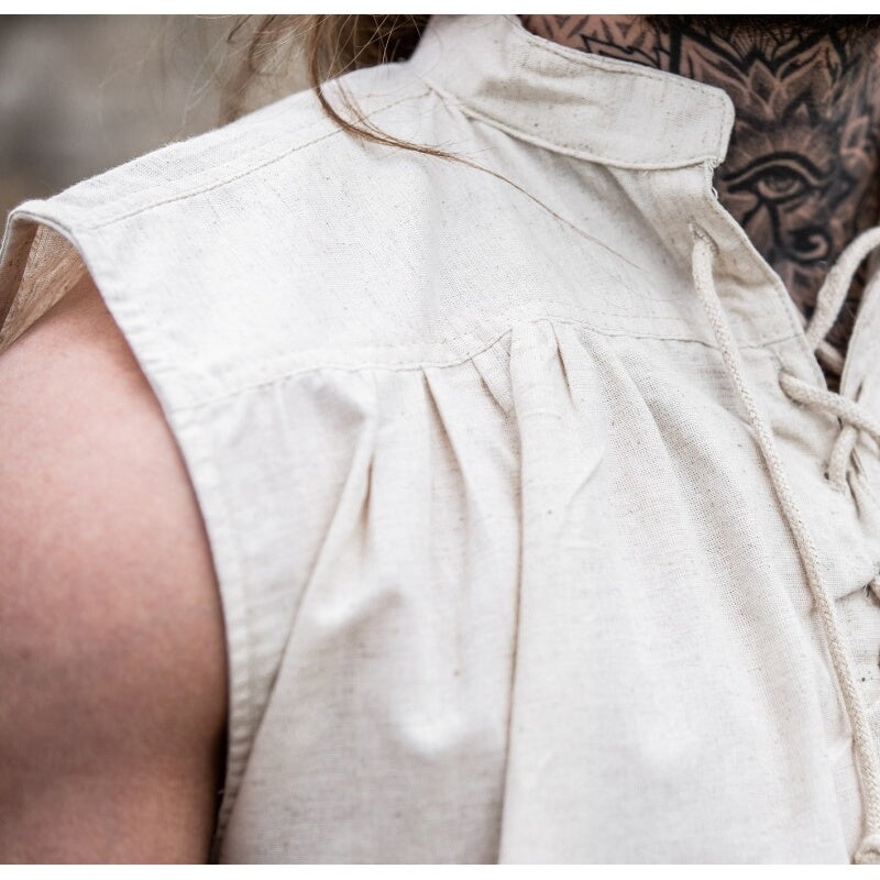 Product image Medieval Stand-Up Collar Lace-Up Shirt Louis Sleeveless Beige