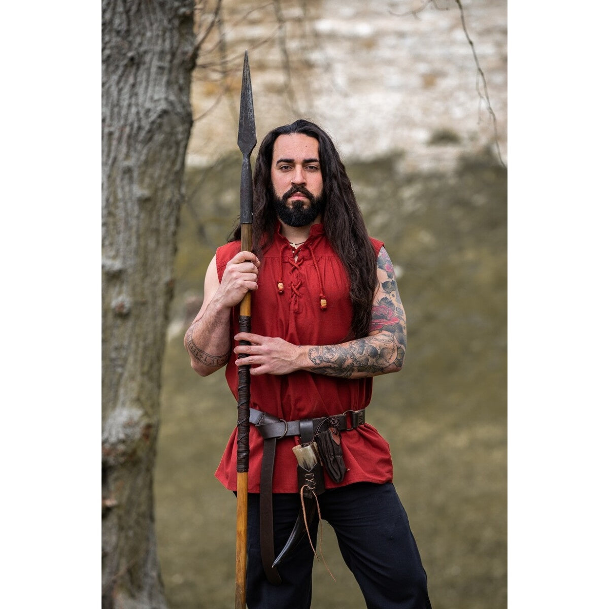 Product image Medieval Stand-Up Collar Lace-Up Shirt Louis Sleeveless Red