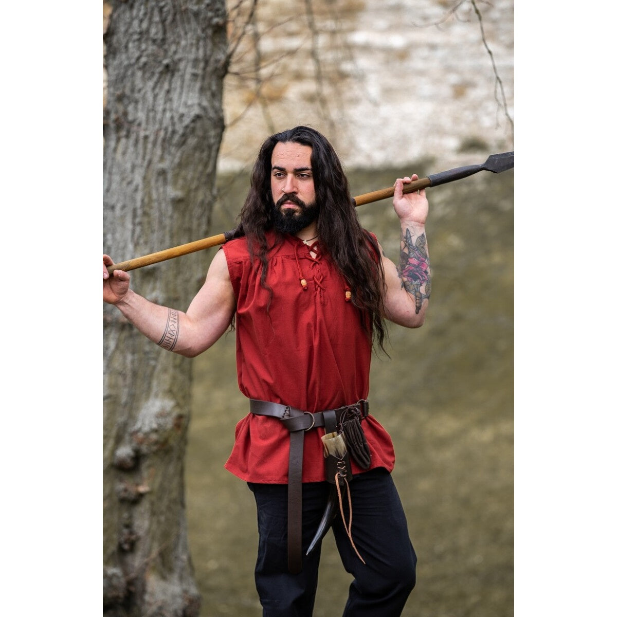 Product image Medieval Stand-Up Collar Lace-Up Shirt Louis Sleeveless Red