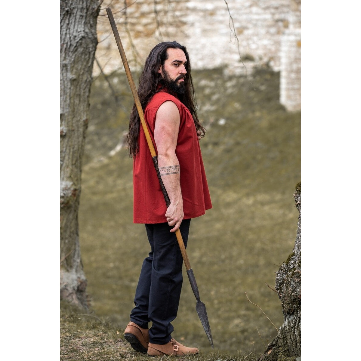 Product image Medieval Stand-Up Collar Lace-Up Shirt Louis Sleeveless Red