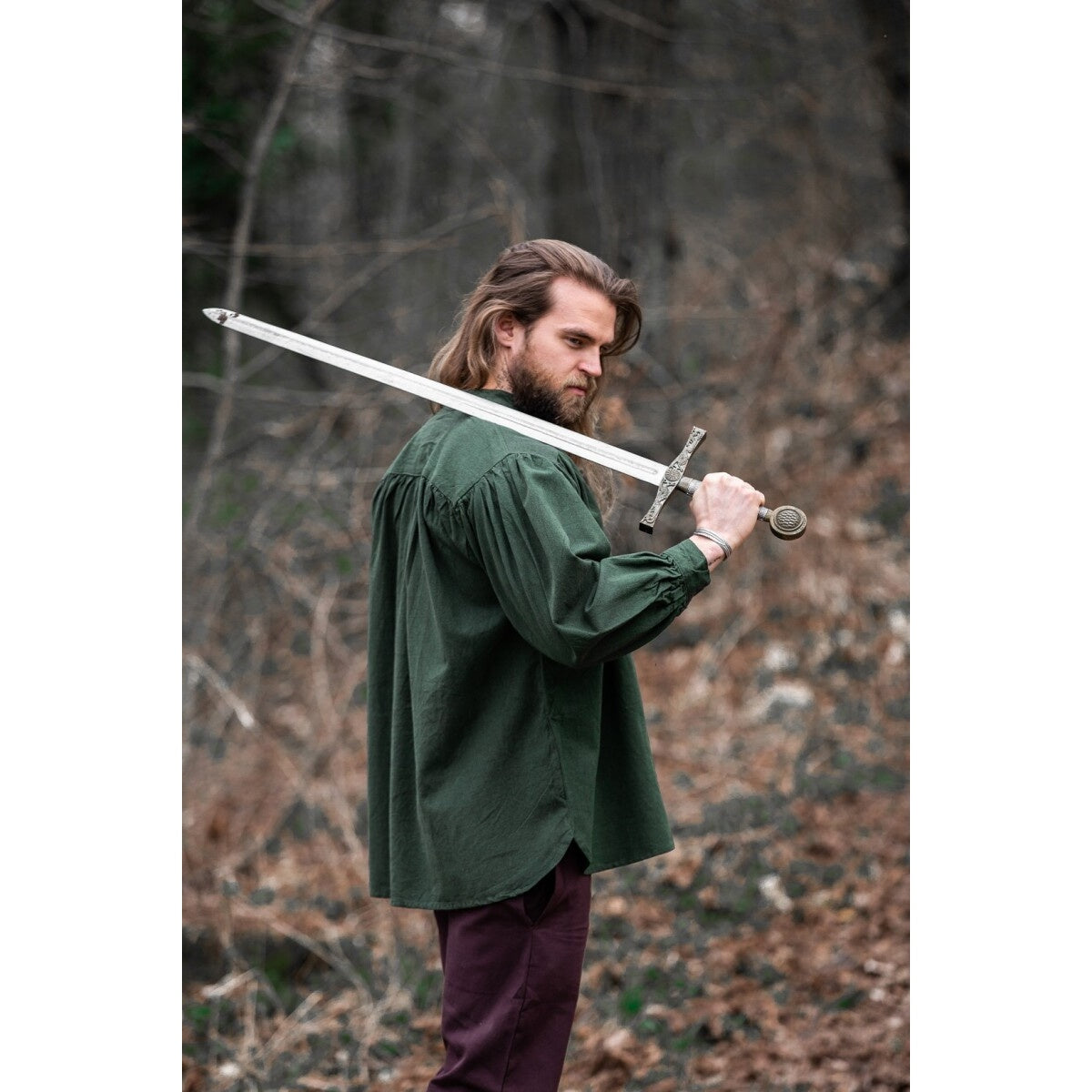 Product image Medieval Stand-Up Collar Lace-Up Shirt Georg mottled green