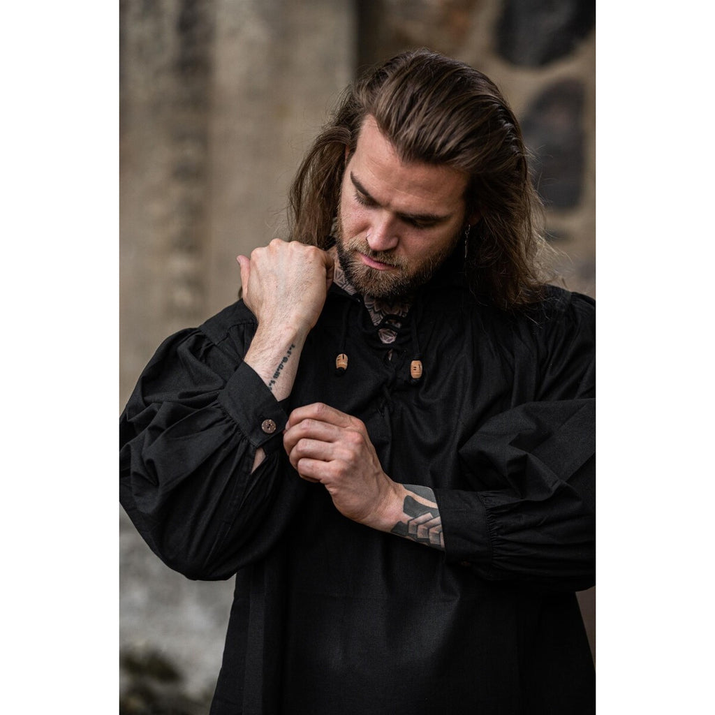 Product image Medieval Stand-Up Collar Lace-Up Shirt Georg mottled black