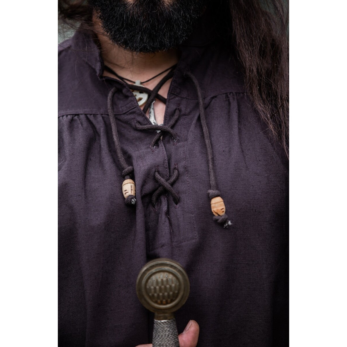 Product image Medieval Stand-Up Collar Lace-Up Shirt Friedrich brown