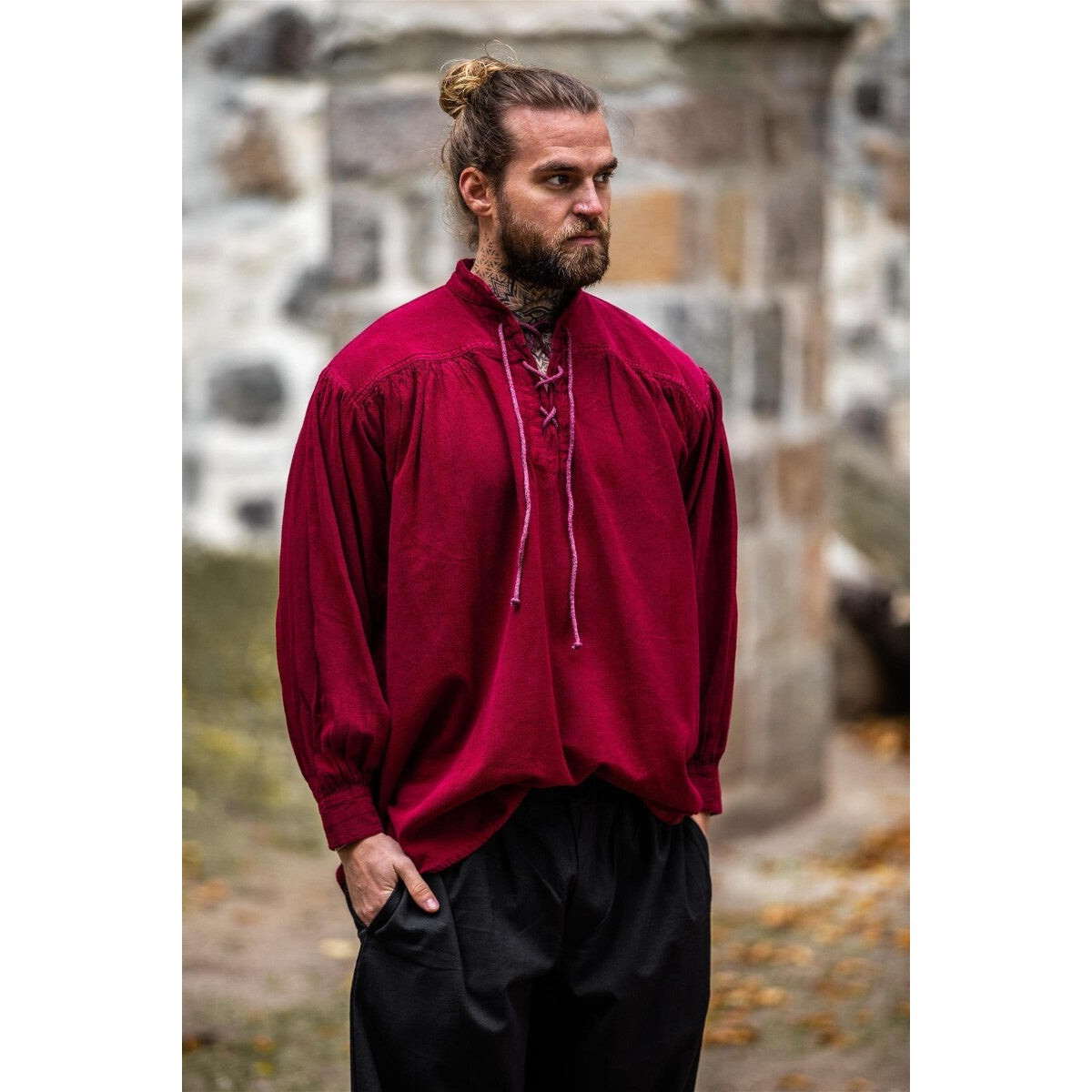 Product image Medieval Stand-Up Collar Lace-Up Shirt Friedrich burgundy red
