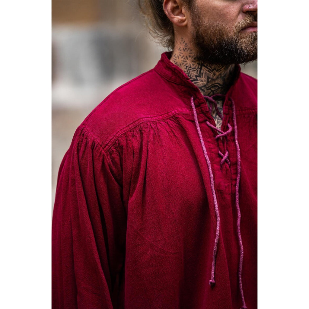 Product image Medieval Stand-Up Collar Lace-Up Shirt Friedrich burgundy red
