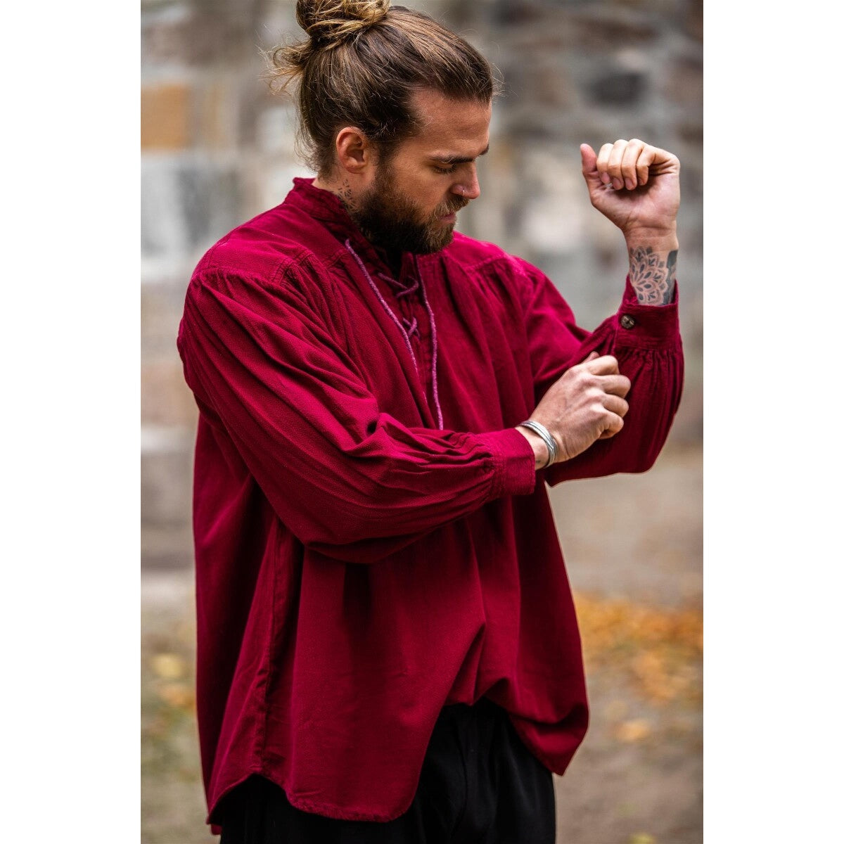 Product image Medieval Stand-Up Collar Lace-Up Shirt Friedrich burgundy red