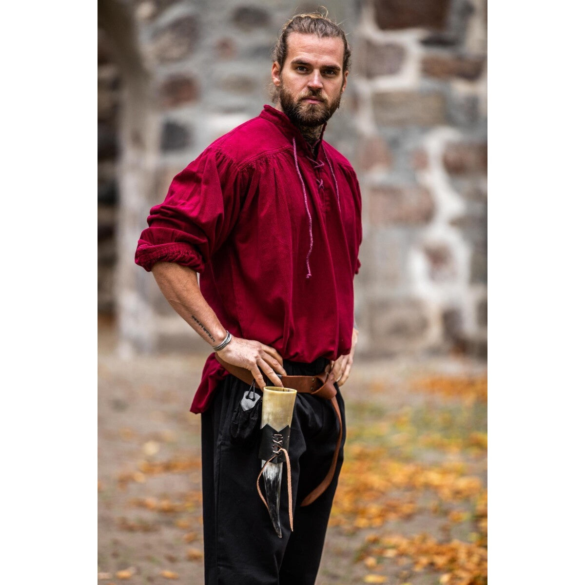Product image Medieval Stand-Up Collar Lace-Up Shirt Friedrich burgundy red