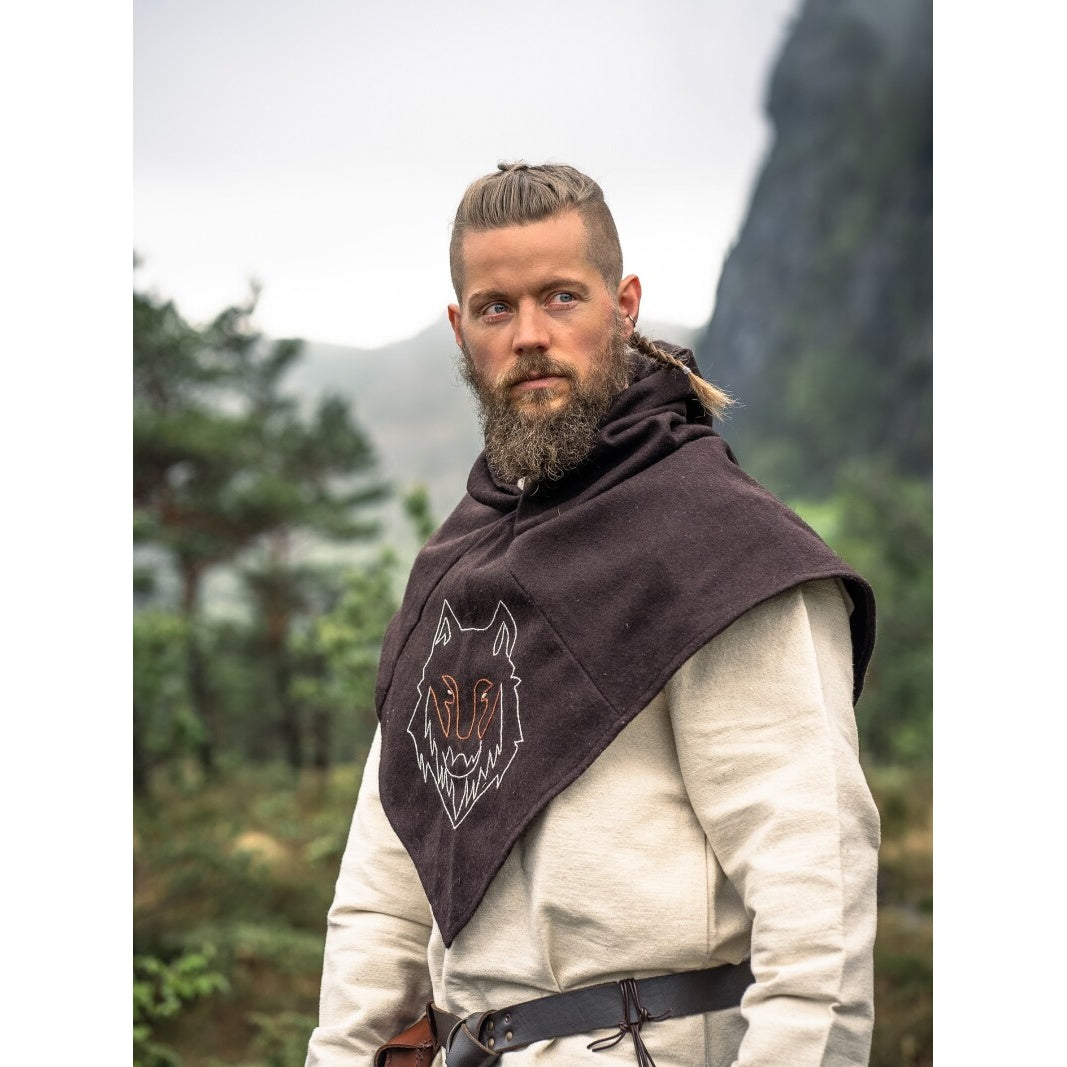 Product image Medieval Gugel Tyr with Wolf Embroidery brown