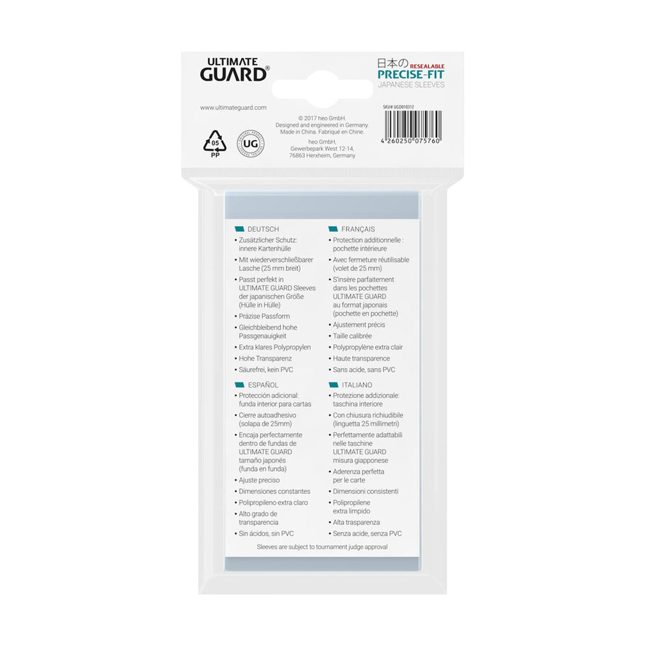 Product image Ultimate Guard Precise-Fit Sleeves Japanese Size (100) - Resealable