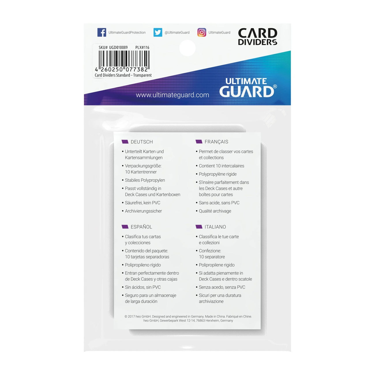 Product image Ultimate Guard Card Dividers Standard Size (10) - Transparent